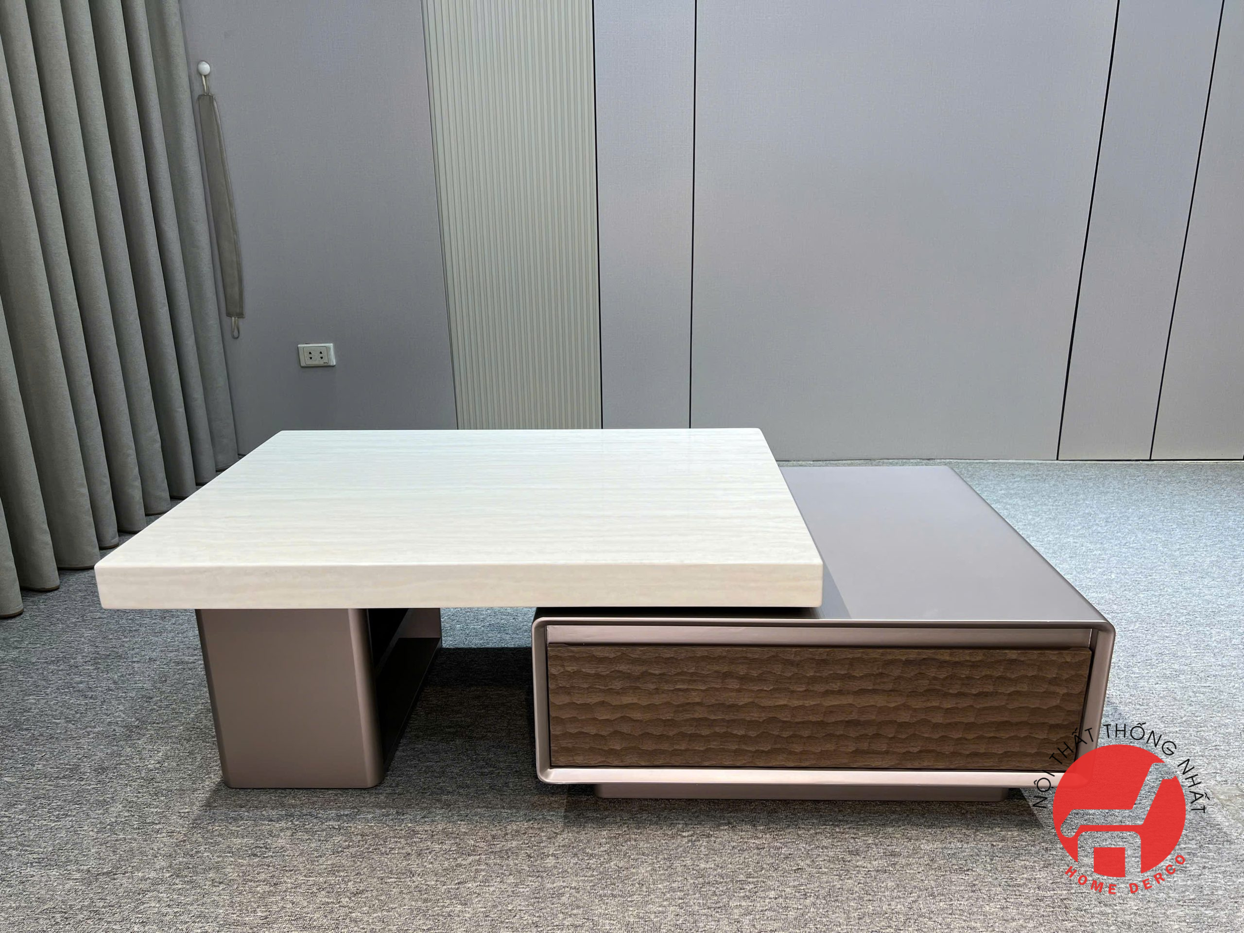 Bàn trà đôi nhập khẩu mặt đá trắng 